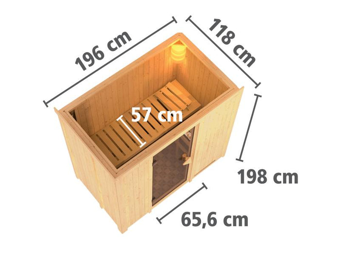 Karibu Sauna Variado inkl. 9 kW Ofen ext. Steuerung, mit klassischer Saunatür -ohne Dachkranz-