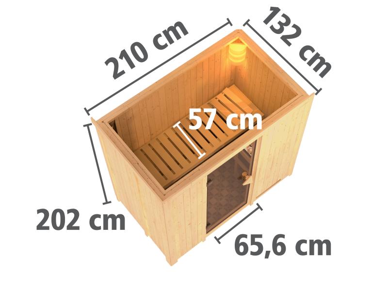 Karibu Sauna Variado inkl. 9 kW Ofen ext. Steuerung, mit klarglas Ganzglastür -mit Dachkranz-