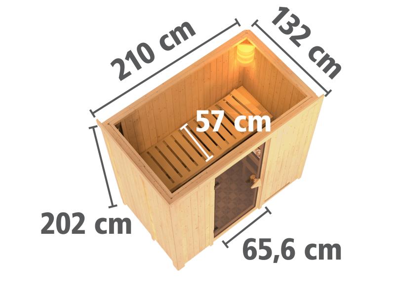 Karibu Sauna Variado inkl. 9 kW Ofen integ. Steuerung, mit klarglas Ganzglastür -mit Dachkranz-