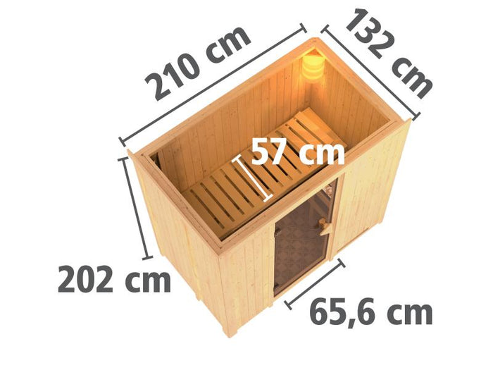 Karibu Sauna Variado inkl. 9 kW Ofen integr. Steuerung, mit Energiespartür -mit Dachkranz-