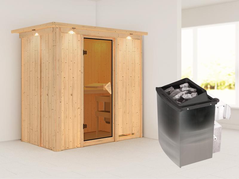 Karibu Sauna Variado inkl. 9 kW Ofen integr. Steuerung, mit klassischer Tür -mit Dachkranz-
