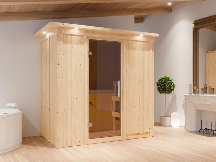 Karibu Sauna Variado inkl. 9 kW Ofen integr. Steuerung, mit moderner Saunatür -mit Dachkranz-