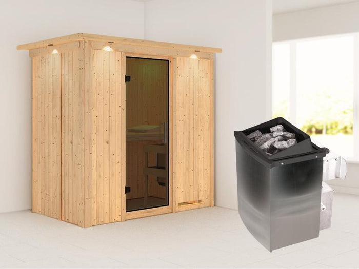 Karibu Sauna Variado inkl. 9 kW Ofen integr. Steuerung, mit moderner Saunatür -mit Dachkranz-