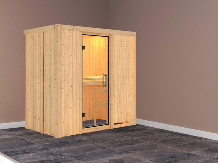 Karibu Sauna Variado ohne Ofen, ohne Dachkranz, mit Klarglas Ganzglastür