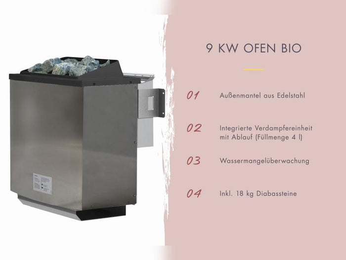 Karibu Saunahaus Angkor 1, 38 mm naturbelassen -inkl. 9 kW Bioofen ext. Steuerung-