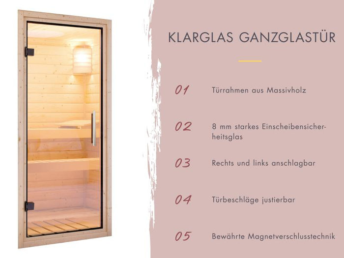 Karibu Saunahaus Angkor 1, 38 mm naturbelassen -inkl. 9 kW Bioofen ext. Steuerung-