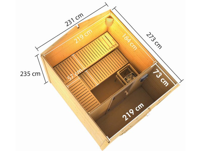 Karibu Saunahaus Bosse 1 terragrau mit Vorraum - ohne Ofen - mit klassischer Tür