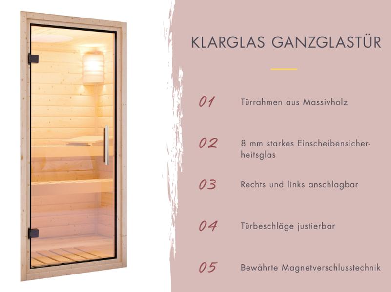 Karibu Saunahaus Catalina, natur -inkl. 9 kW Ofen ext. Steuerung- inkl. Vorraum, 73 mm