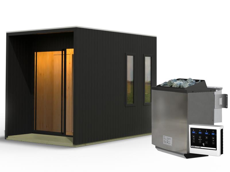 Karibu Saunahaus Catalina, schwarz-inkl. 9 kW Bioofen ext. Steuerung- inkl. Vorraum, 73 mm