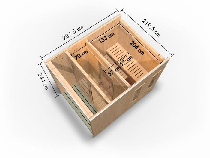 Karibu Saunahaus Catalina, schwarz-inkl. 9 kW Bioofen ext. Steuerung- inkl. Vorraum, 73 mm