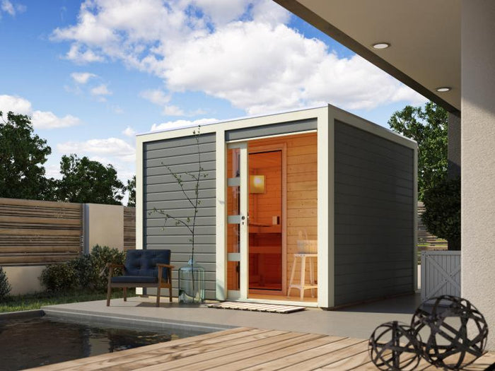 Karibu Saunahaus Cuben terragrau 38 mm ohne Ofen