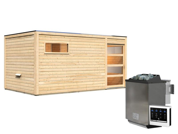 Karibu Saunahaus Hygge 38 mm- naturbelassen- 9 kW Bioofen ext. Strg