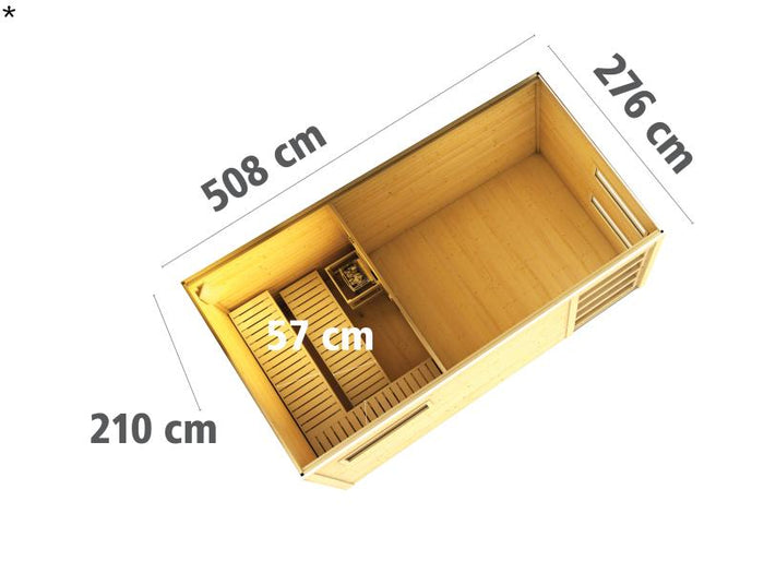 Karibu Saunahaus Hygge 38 mm- naturbelassen- 9 kW Bioofen ext. Strg