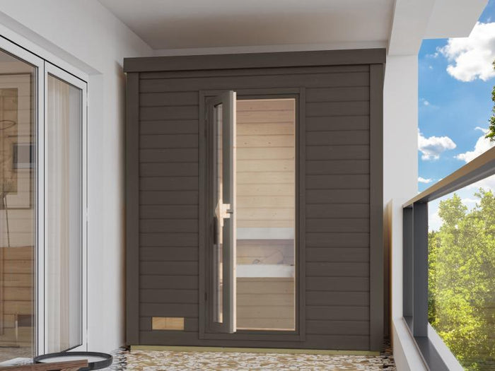 Karibu Saunahaus Hytti 0  38 mm - Ofen 9kW integr. Strg. - Iso-Tür,  terragrau