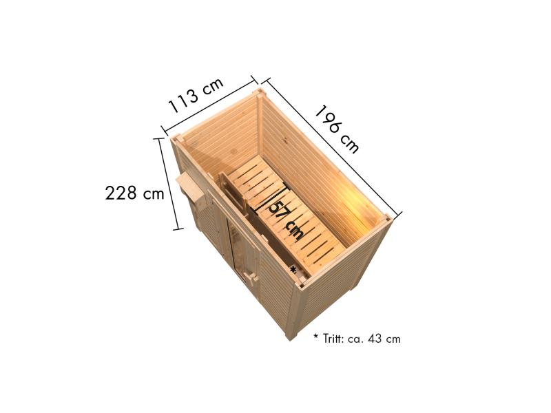 Karibu Saunahaus Hytti 0 38 mm - ohne Ofen - mit Iso-Tür, terragrau