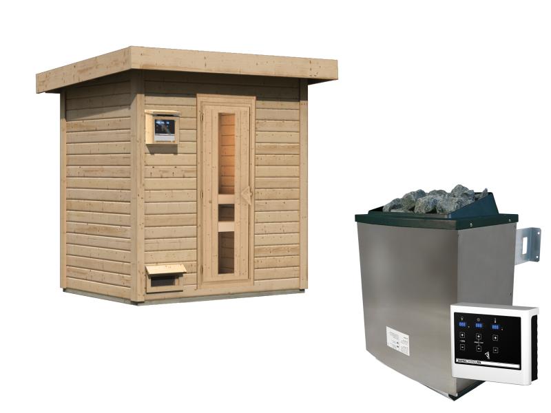 Karibu Saunahaus Hytti 1  38 mm - inkl. 9 kW Ofen ext. Steuerung - mit Energiespartür und Fußboden