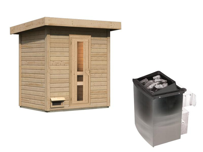 Karibu Saunahaus Hytti 1  38 mm - inkl. 9 kW Ofen integr. Steuerung - mit Energiespartür und Fußbode
