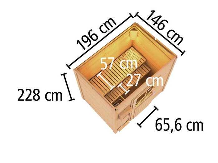 Karibu Saunahaus Hytti 1  38 mm, terragrau - ohne Ofen - inkl. Energiespartür und Fußboden