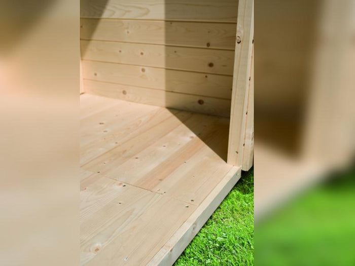 Karibu Saunahaus Hytti 2  38 mm - inkl. 9 kW Ofen ext. Steuerung - mit Energiespartür und Fußboden