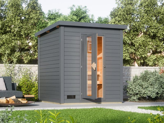 Karibu Saunahaus Hytti 2  38 mm - inkl. 9 kW Ofen integr. Steuerung - mit Energiespartür und Fußbode