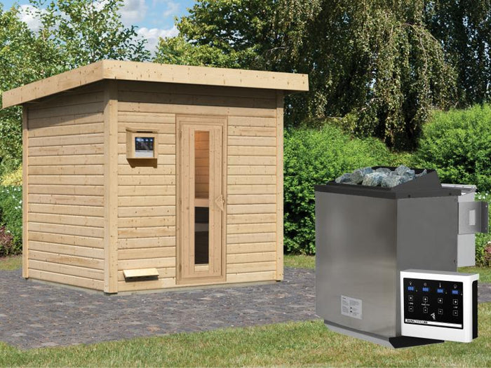 Karibu Saunahaus Hytti 3  38 mm - inkl. 9 kW Bioofen ext. Steuerung - inkl. Energiespartür und Fußbo