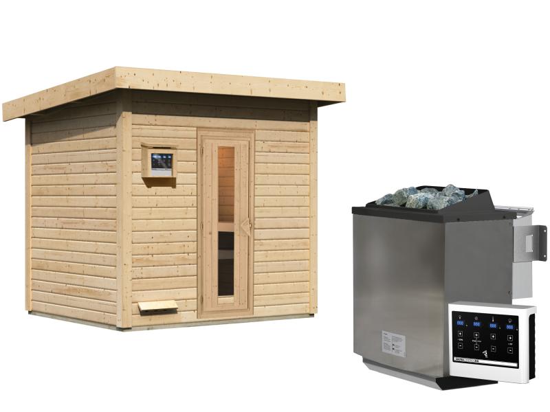 Karibu Saunahaus Hytti 3  38 mm - inkl. 9 kW Bioofen ext. Steuerung - inkl. Energiespartür und Fußbo