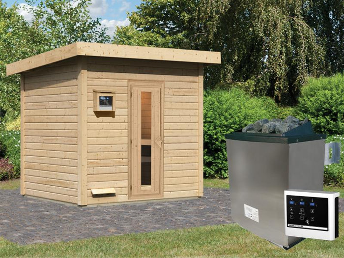 Karibu Saunahaus Hytti 3  38 mm - inkl. 9 kW Ofen ext. Steuerung - inkl. Energiespartür und Fußboden