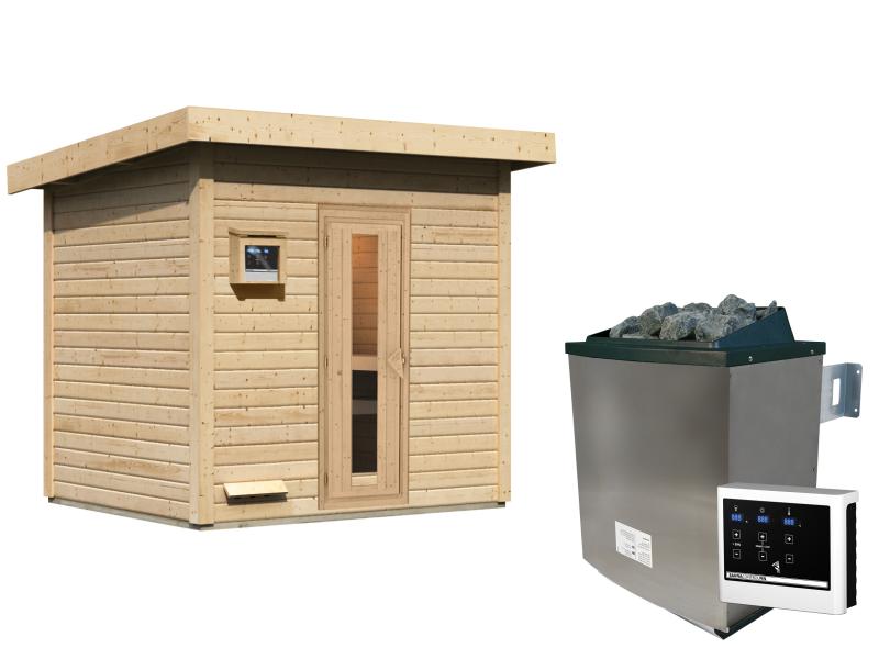 Karibu Saunahaus Hytti 3  38 mm - inkl. 9 kW Ofen ext. Steuerung - inkl. Energiespartür und Fußboden