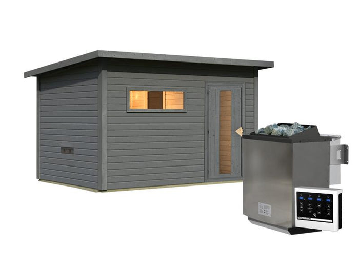 Karibu Saunahaus Hytti 6, inkl. 9 kW Bioofen ext. Steuerung -mit Iso-Tür- terragrau, 38 mm