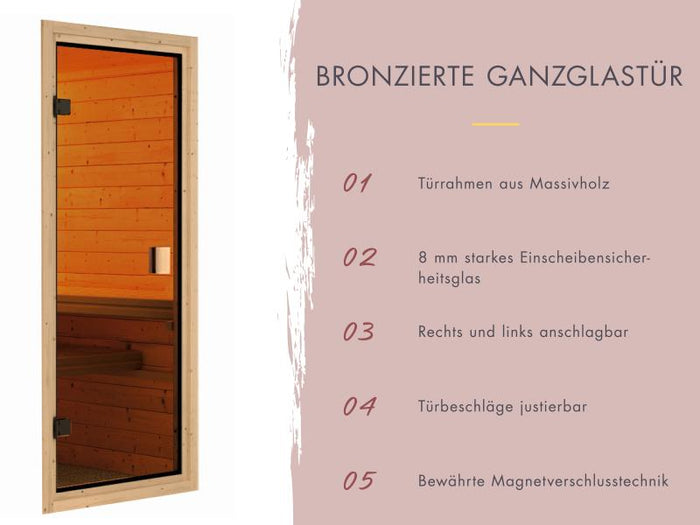 Karibu Saunahaus Hytti 6, inkl. 9 kW Ofen ext. Steuerung - mit Iso-Tür naturbelassen, 38 mm