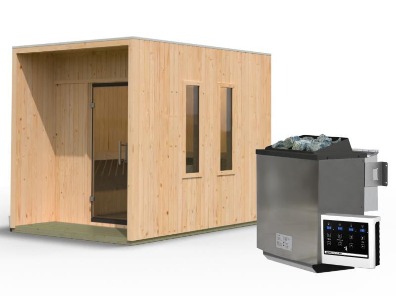 Karibu Saunahaus Laguna natur,73 mm -inkl. 9 kW Bioofen ext. Steuerung