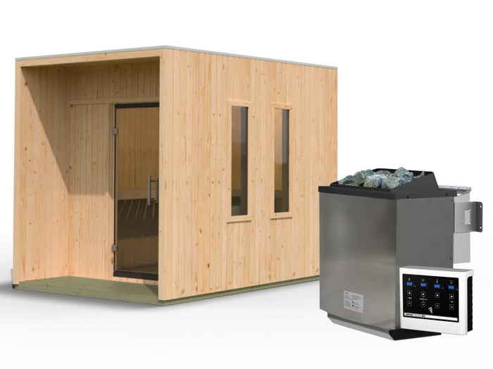 Karibu Saunahaus Laguna natur,73 mm -inkl. 9 kW Bioofen ext. Steuerung