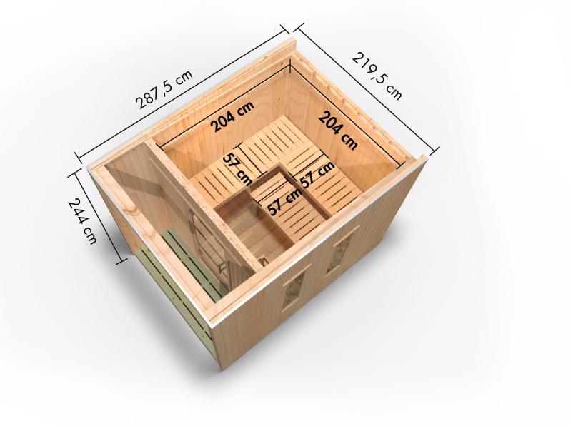 Karibu Saunahaus Laguna, schwarz ,73 mm -inkl. 9 kW Bioofen ext. Steuerung