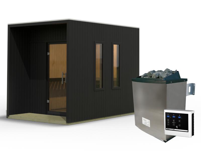 Karibu Saunahaus Laguna, schwarz,73 mm -inkl. 9 kW Ofen ext. Steuerung