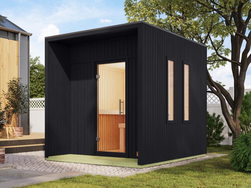 Karibu Saunahaus Laguna, schwarz,73 mm -inkl. 9 kW Ofen ext. Steuerung