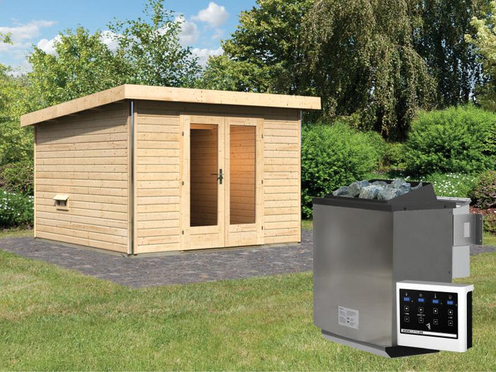 Karibu Saunahaus Mainburg 1 Set A naturbelassen -9kW Bioofen ext. Strg