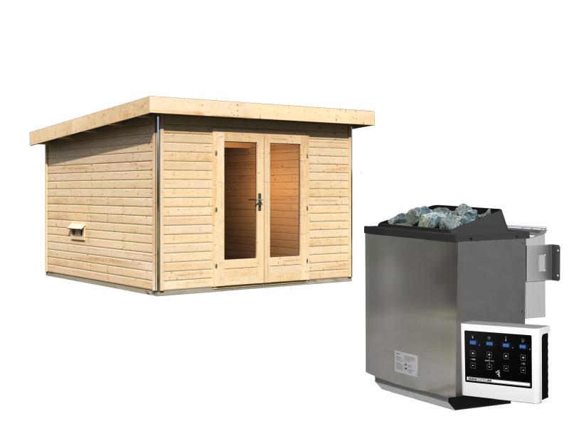 Karibu Saunahaus Mainburg 1 Set A naturbelassen -9kW Bioofen ext. Strg