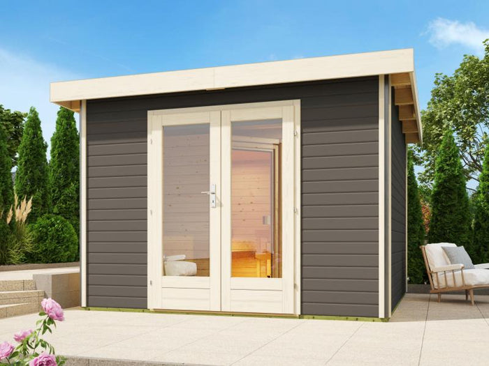 Karibu Saunahaus Mainburg 1 Set A terragrau -9kW Bioofen ext. Strg