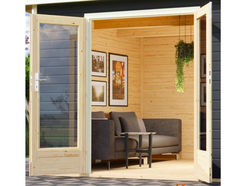 Karibu Saunahaus Mainburg 1 Set A terragrau -9kW Bioofen ext. Strg