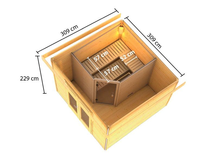 Karibu Saunahaus Mainburg 1 Set B ohne Ofen naturbelassen
