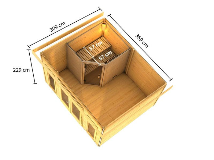 Karibu Saunahaus Mainburg 2 Set A ohne Ofen naturbelassen