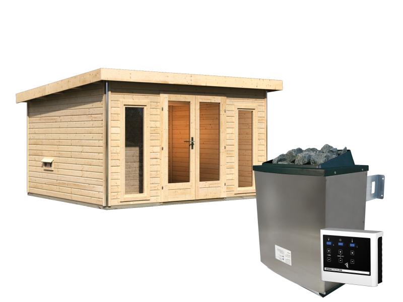 Karibu Saunahaus Mainburg 2 Set B naturbelassen -9 kW Ofen ext. Steuerung-