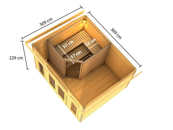 Karibu Saunahaus Mainburg 2 Set B ohne Ofen terragrau