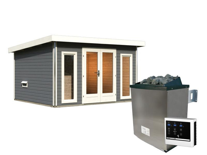 Karibu Saunahaus Mainburg 2 Set B terragrau -9 kW Ofen ext. Steuerung-