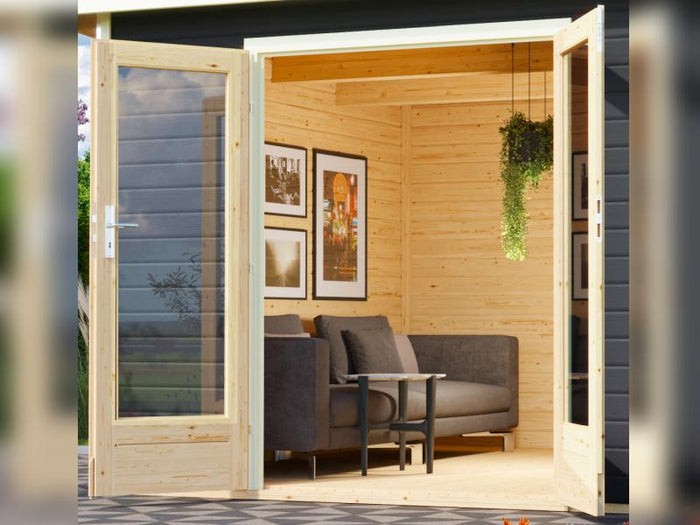 Karibu Saunahaus Mainburg 2 Set B terragrau -9 kW Ofen ext. Steuerung-