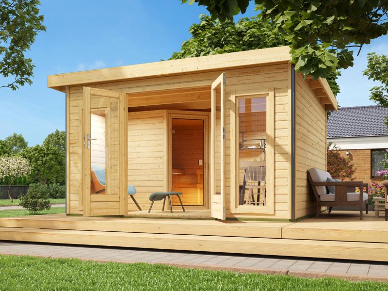 Karibu Saunahaus Mainburg 3 Set A ohne Ofen naturbelassen