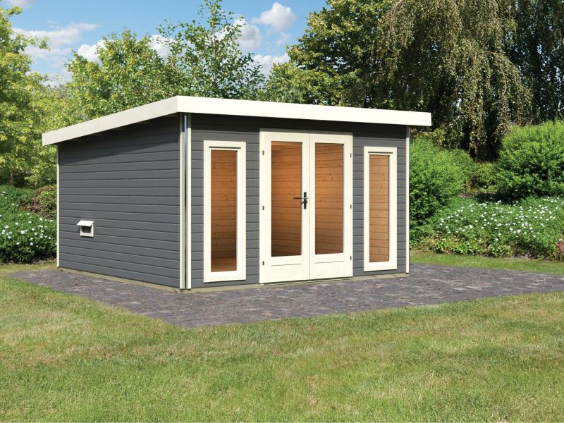 Karibu Saunahaus Mainburg 3 Set B ohne Ofen terragrau