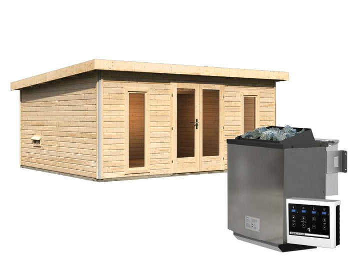 Karibu Saunahaus Mainburg 4 Set B naturbelassen- 9 kW Bioofen ext. Strg