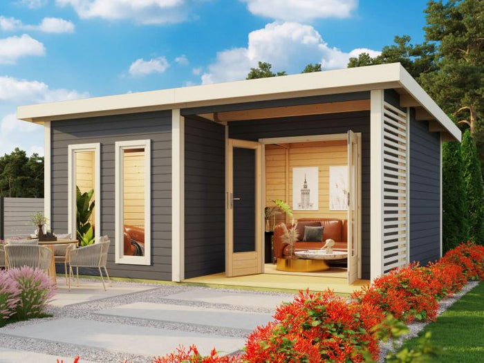 Karibu Saunahaus Mainburg 5 Set B ohne Ofen terragrau