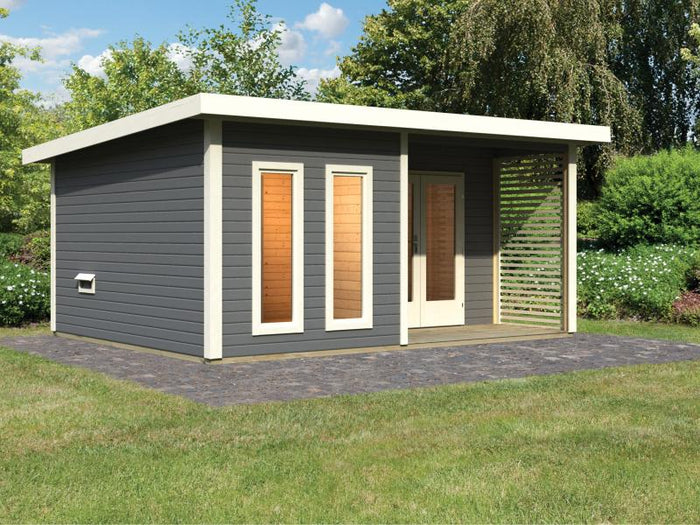 Karibu Saunahaus Mainburg 5 Set B ohne Ofen terragrau